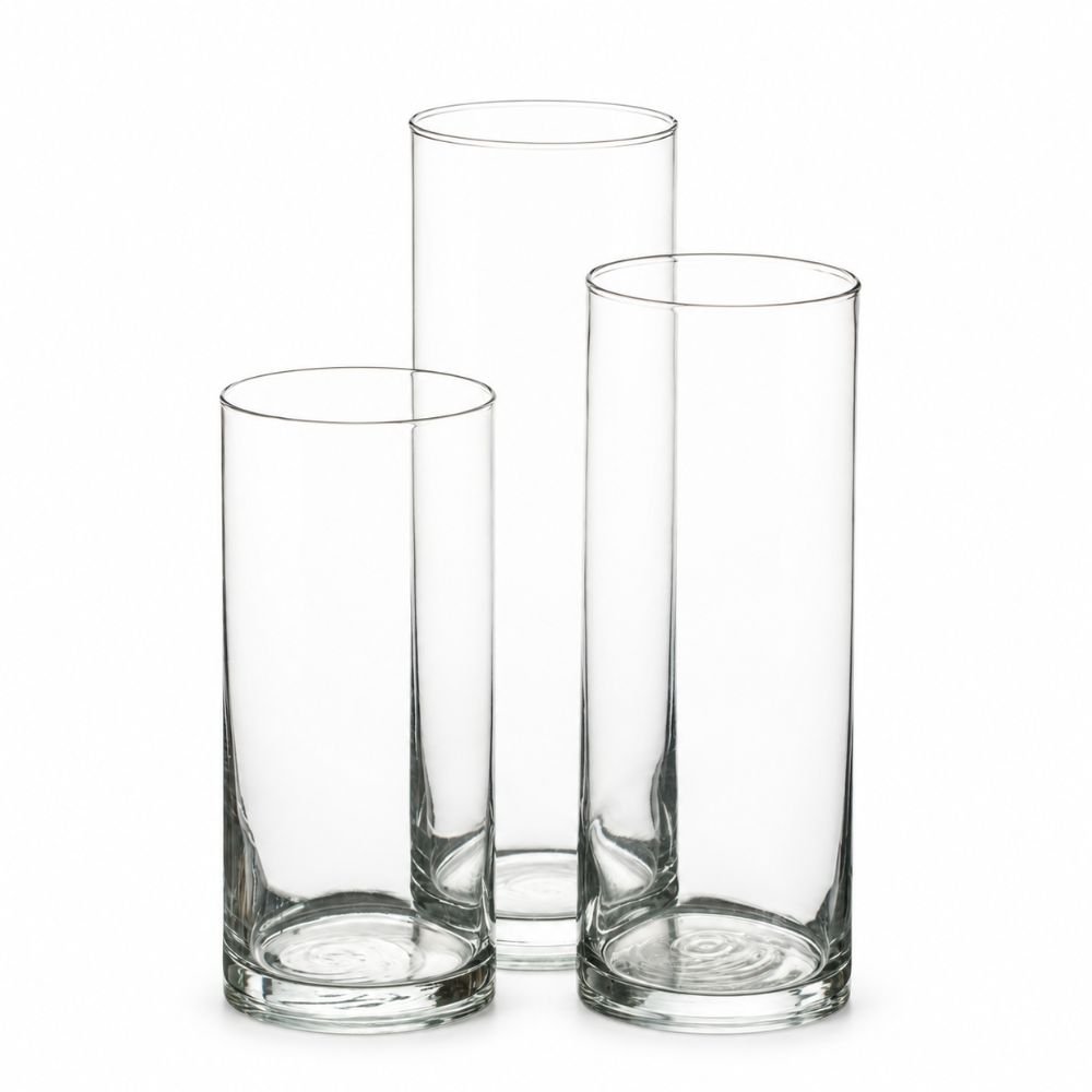 Clear cylinder glass beaker medium size front view