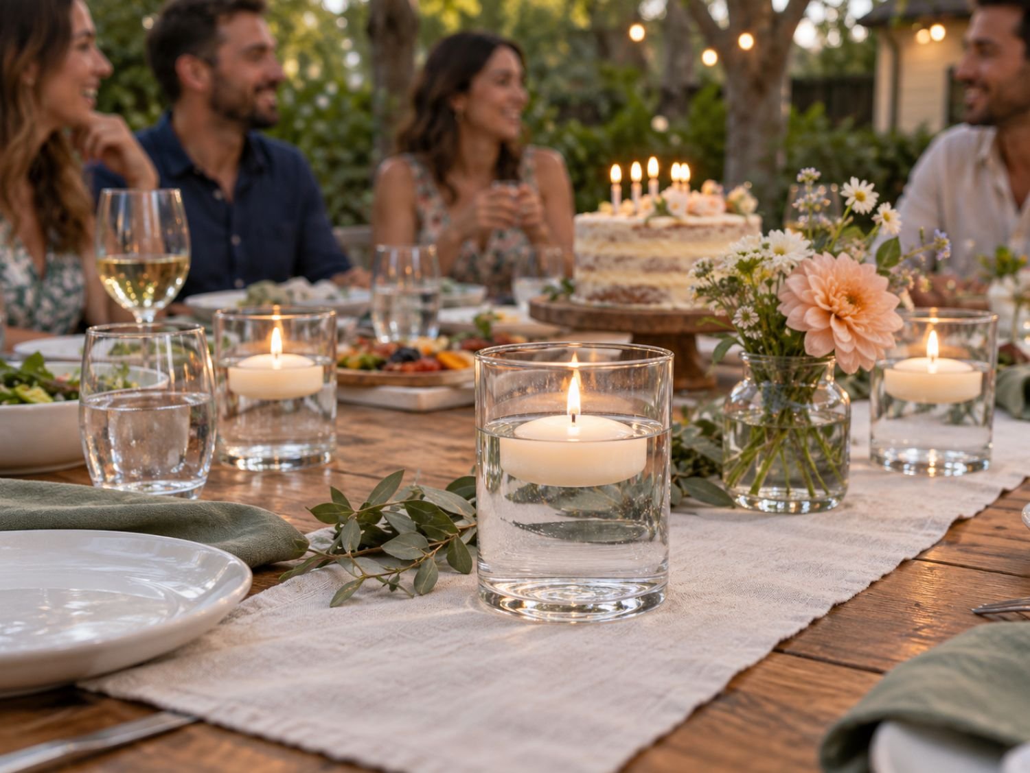 Small clear cylinder glass beaker styled as a wedding table centrepiece